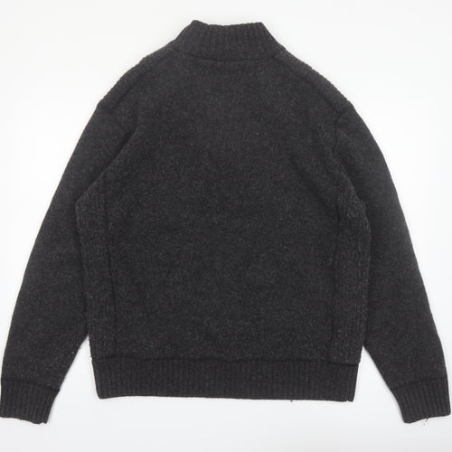 Next Men’s Grey Lambswool Henley Jumper XL Mock Neck