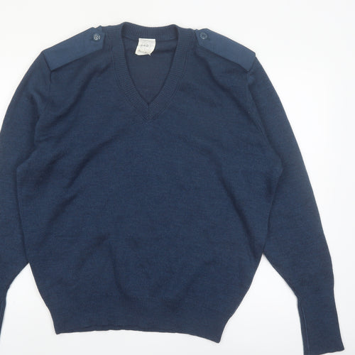 Logistik Unicorp Men's Blue Wool V-Neck Pullover Jumper L