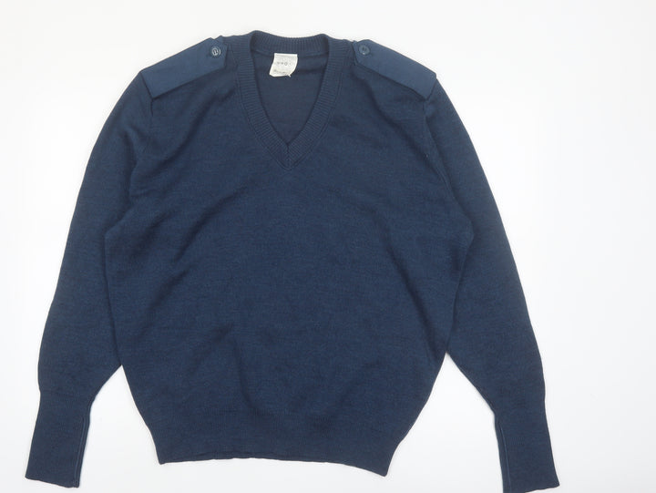 Logistik Unicorp Men's Blue Wool V-Neck Pullover Jumper L
