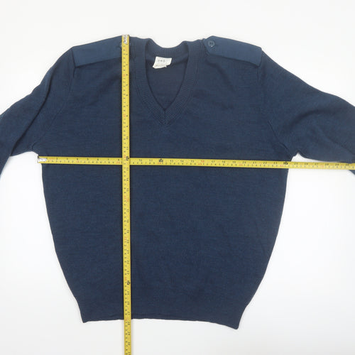 Logistik Unicorp Men's Blue Wool V-Neck Pullover Jumper L