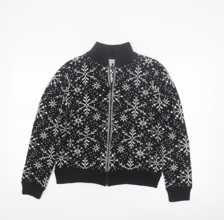 Valerie Stevens Womens Black Fair Isle Zip Up Wool Blend Jumper S