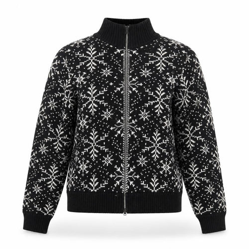 Valerie Stevens Womens Black Fair Isle Zip Up Wool Blend Jumper S
