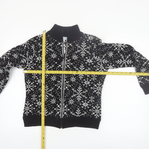 Valerie Stevens Womens Black Fair Isle Zip Up Wool Blend Jumper S