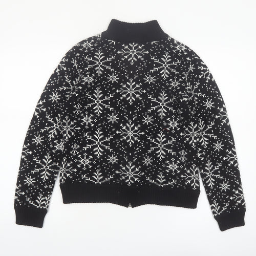 Valerie Stevens Womens Black Fair Isle Zip Up Wool Blend Jumper S