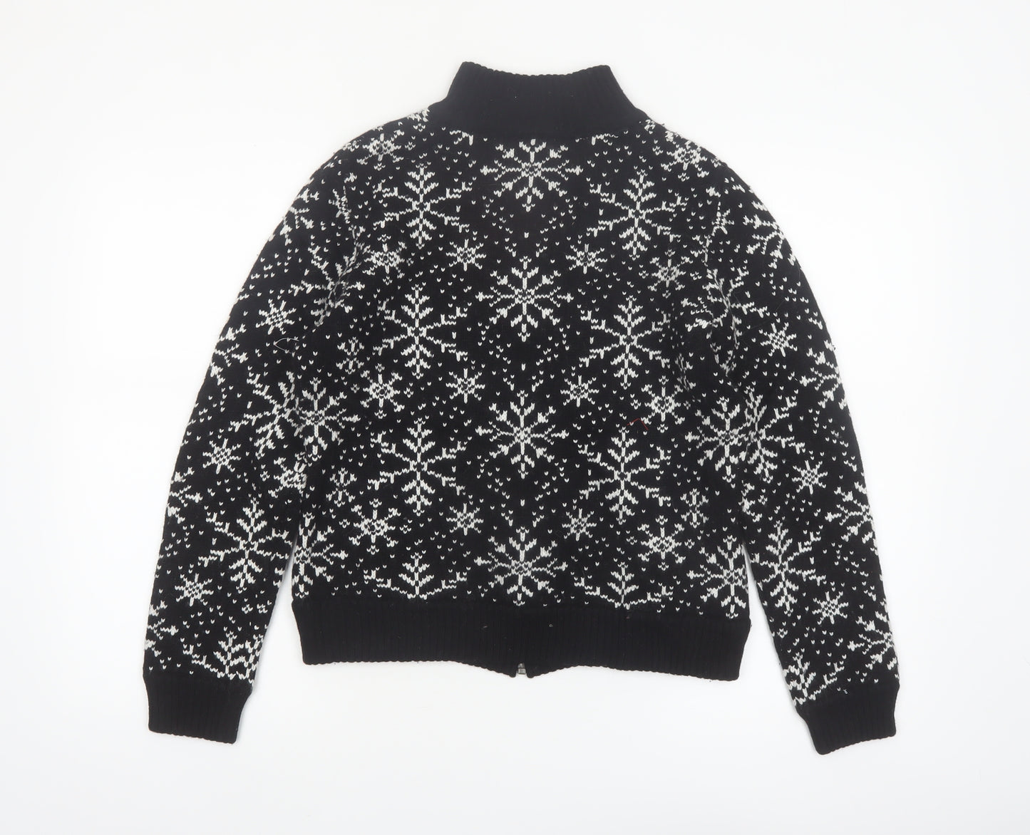 Valerie Stevens Womens Black Fair Isle Zip Up Wool Blend Jumper S