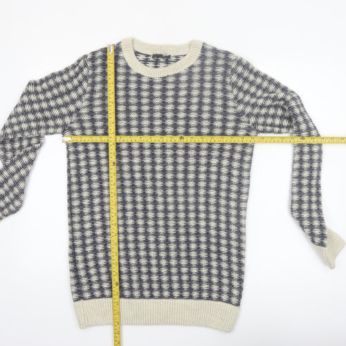 New Look Men Blue Check Knit Crew Neck Jumper Size M