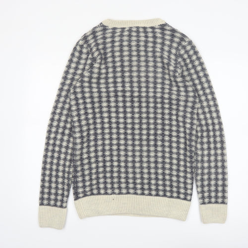 New Look Men Blue Check Knit Crew Neck Jumper Size M