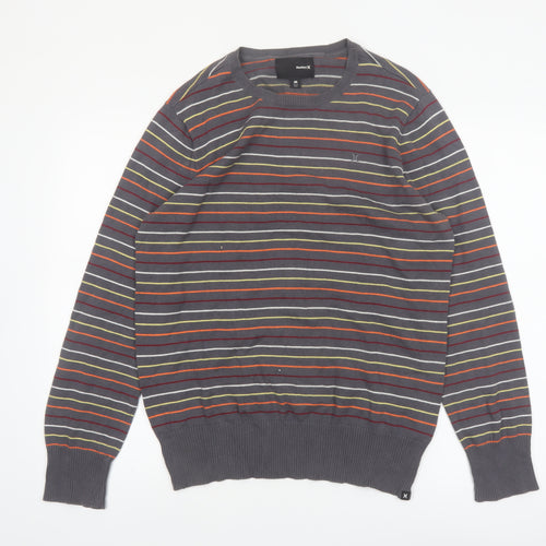 Hurley Men's Grey Striped Cotton Crew Neck Pullover Jumper M