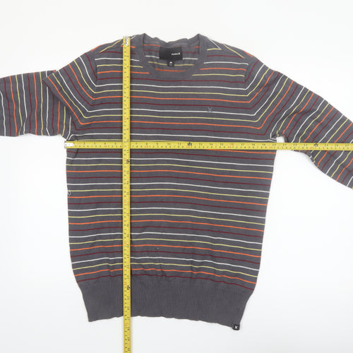 Hurley Men's Grey Striped Cotton Crew Neck Pullover Jumper M