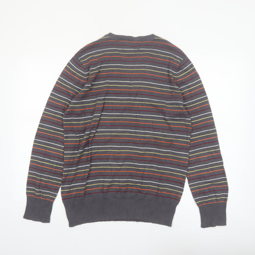 Hurley Men's Grey Striped Cotton Crew Neck Pullover Jumper M
