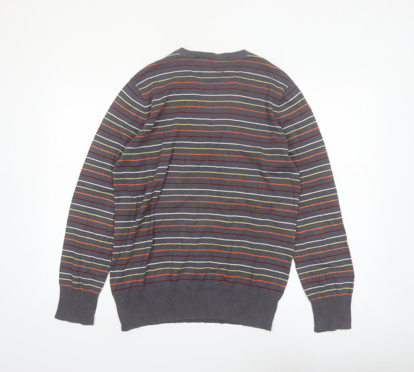 Hurley Men's Grey Striped Cotton Crew Neck Pullover Jumper M