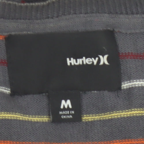Hurley Men's Grey Striped Cotton Crew Neck Pullover Jumper M