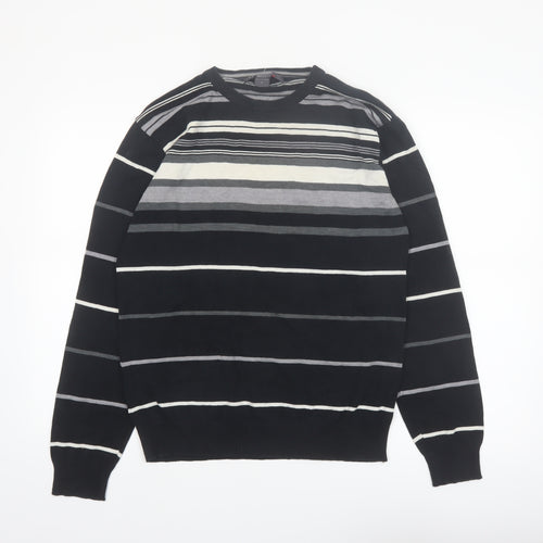 Retrofit Men's Black Striped Cotton Pullover Jumper Size L