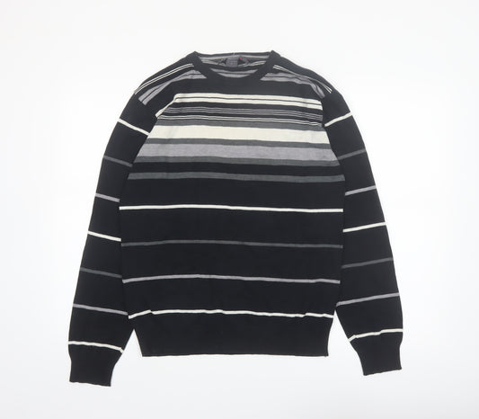 Retrofit Men's Black Striped Cotton Pullover Jumper Size L
