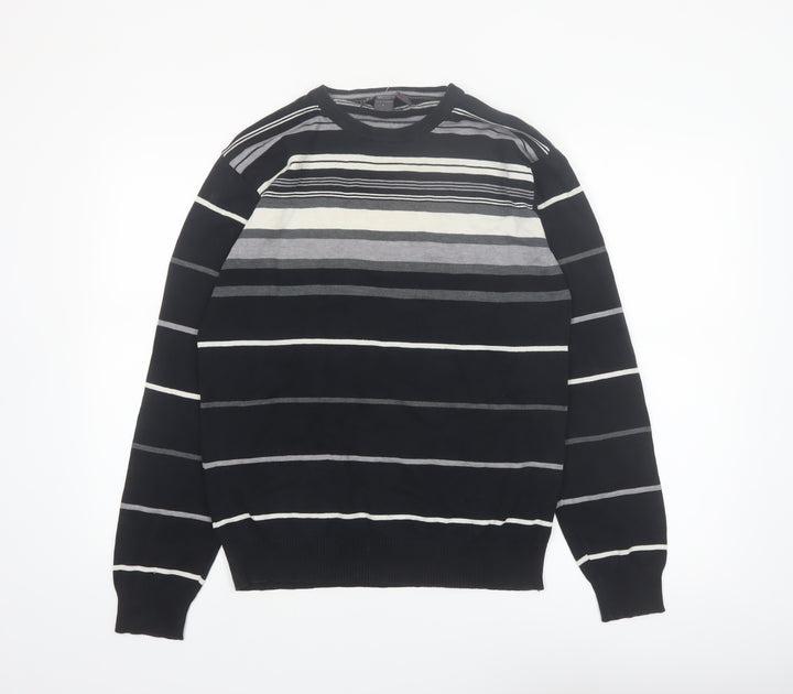Retrofit Men's Black Striped Cotton Pullover Jumper Size L