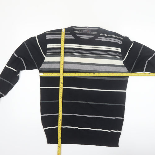 Retrofit Men's Black Striped Cotton Pullover Jumper Size L