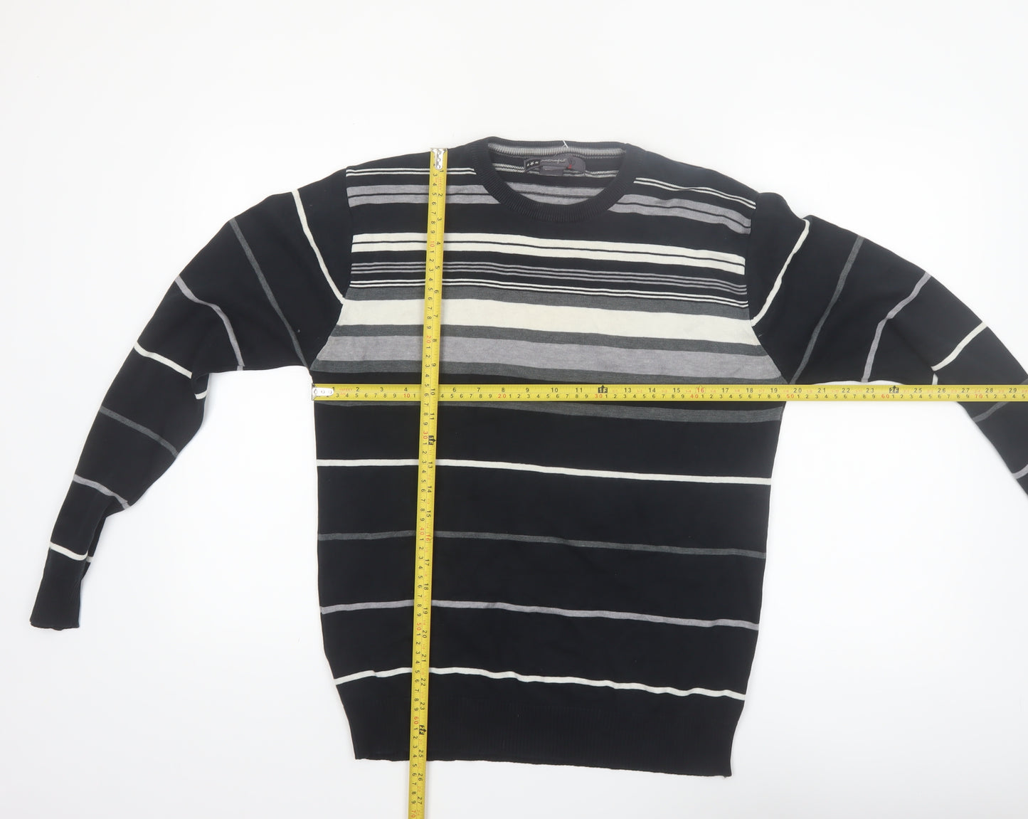 Retrofit Men's Black Striped Cotton Pullover Jumper Size L