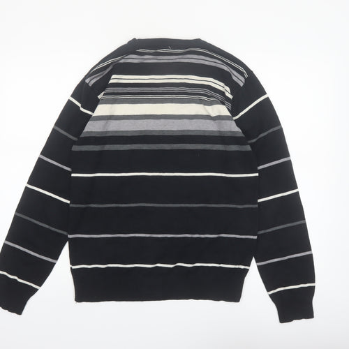 Retrofit Men's Black Striped Cotton Pullover Jumper Size L
