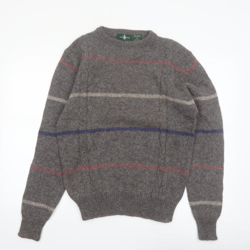 Hunt Club Men's Grey Wool Striped Crew Neck Jumper XL Vintage Pullover