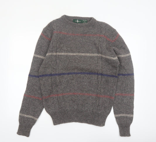 Hunt Club Men's Grey Wool Striped Crew Neck Jumper XL Vintage Pullover