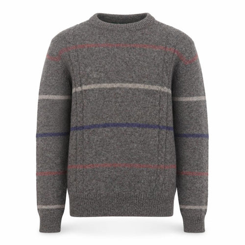 Hunt Club Men's Grey Wool Striped Crew Neck Jumper XL Vintage Pullover