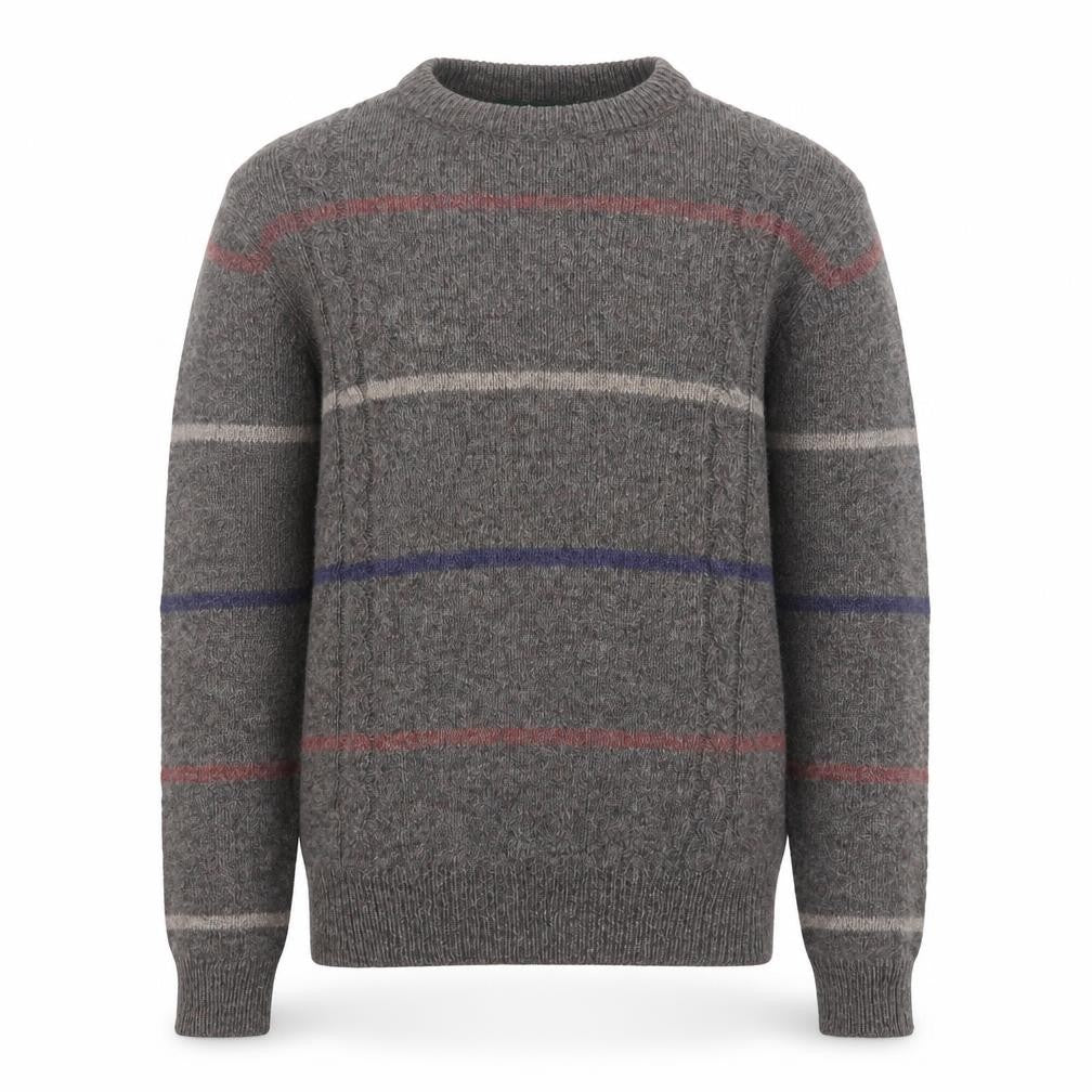 Hunt Club Men's Grey Wool Striped Crew Neck Jumper XL Vintage Pullover