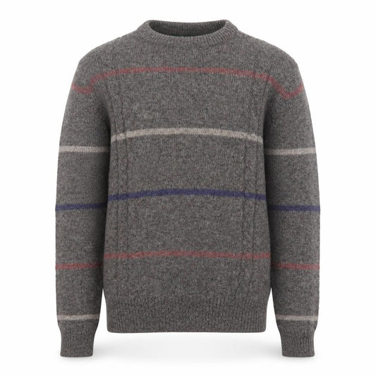 Front view of Hunt Club Men's Grey Wool Striped Crew Neck Jumper XL Vintage Pullover