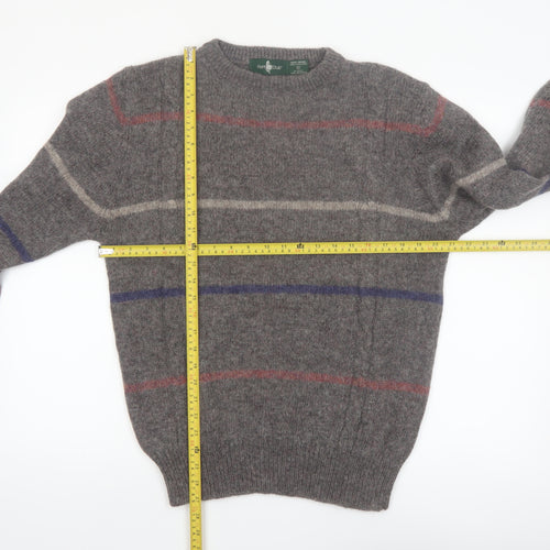 Hunt Club Men's Grey Wool Striped Crew Neck Jumper XL Vintage Pullover