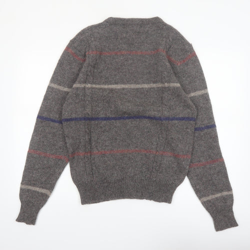 Hunt Club Men's Grey Wool Striped Crew Neck Jumper XL Vintage Pullover