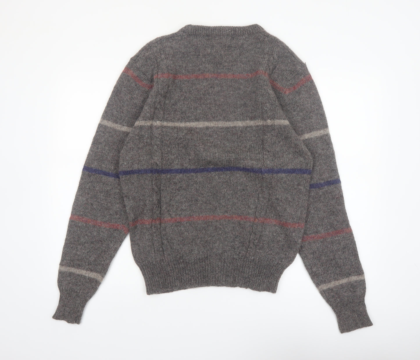 Hunt Club Men's Grey Wool Striped Crew Neck Jumper XL Vintage Pullover