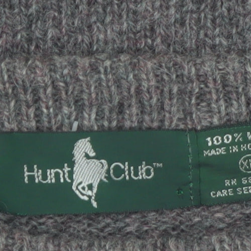 Hunt Club Men's Grey Wool Striped Crew Neck Jumper XL Vintage Pullover
