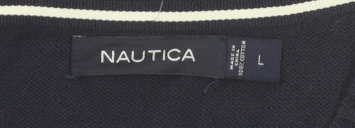 Nautica Men Blue Argyle Sleeveless Cotton Knit Vest L Classic V-Neck Jumper