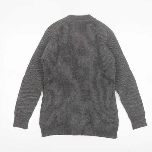Golden Horse Women's Grey Wool Cardigan M V-Neck Geometric Vintage
