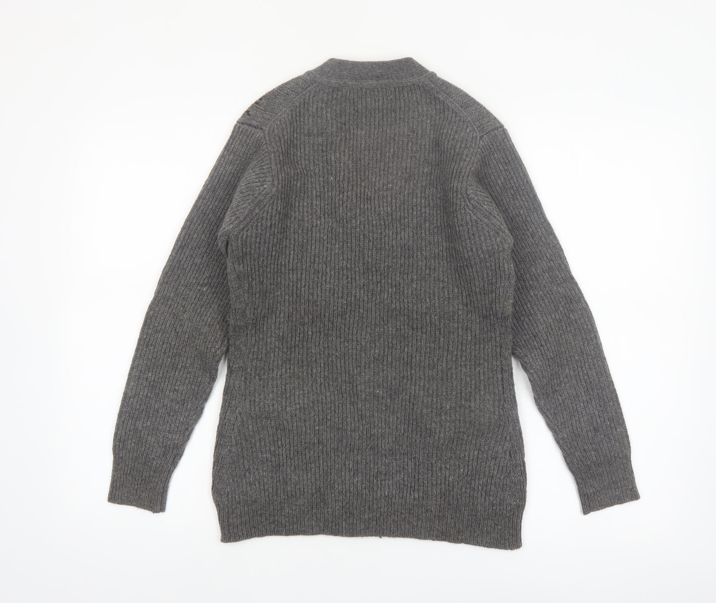 Golden Horse Women's Grey Wool Cardigan M V-Neck Geometric Vintage