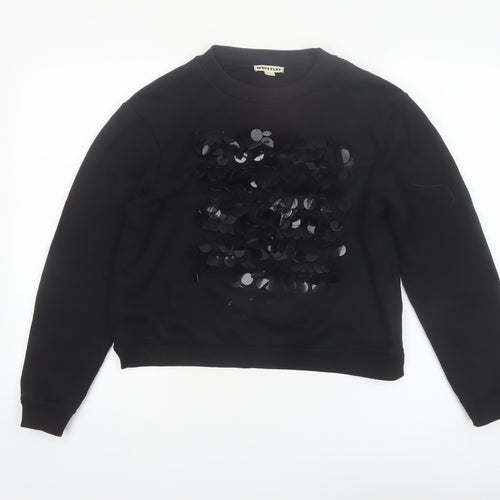 Whistles Womens Black Sequin Embellished Crew Neck Pullover Sweatshirt M