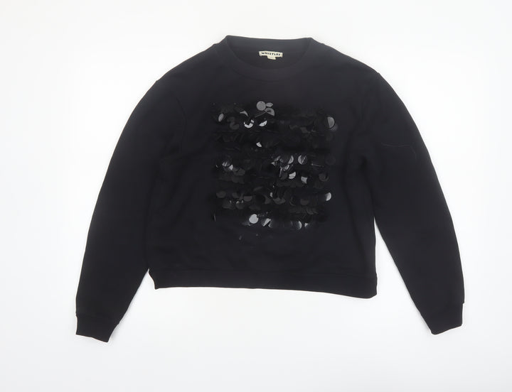 Whistles Womens Black Sequin Embellished Crew Neck Pullover Sweatshirt M