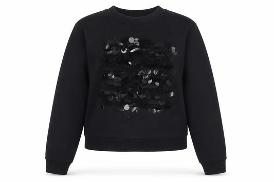 Front view of Whistles women’s black sequin embellished crew neck pullover sweatshirt m