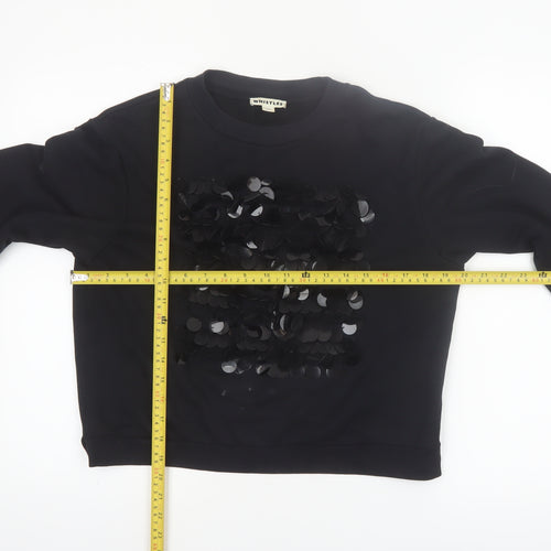 Whistles Womens Black Sequin Embellished Crew Neck Pullover Sweatshirt M