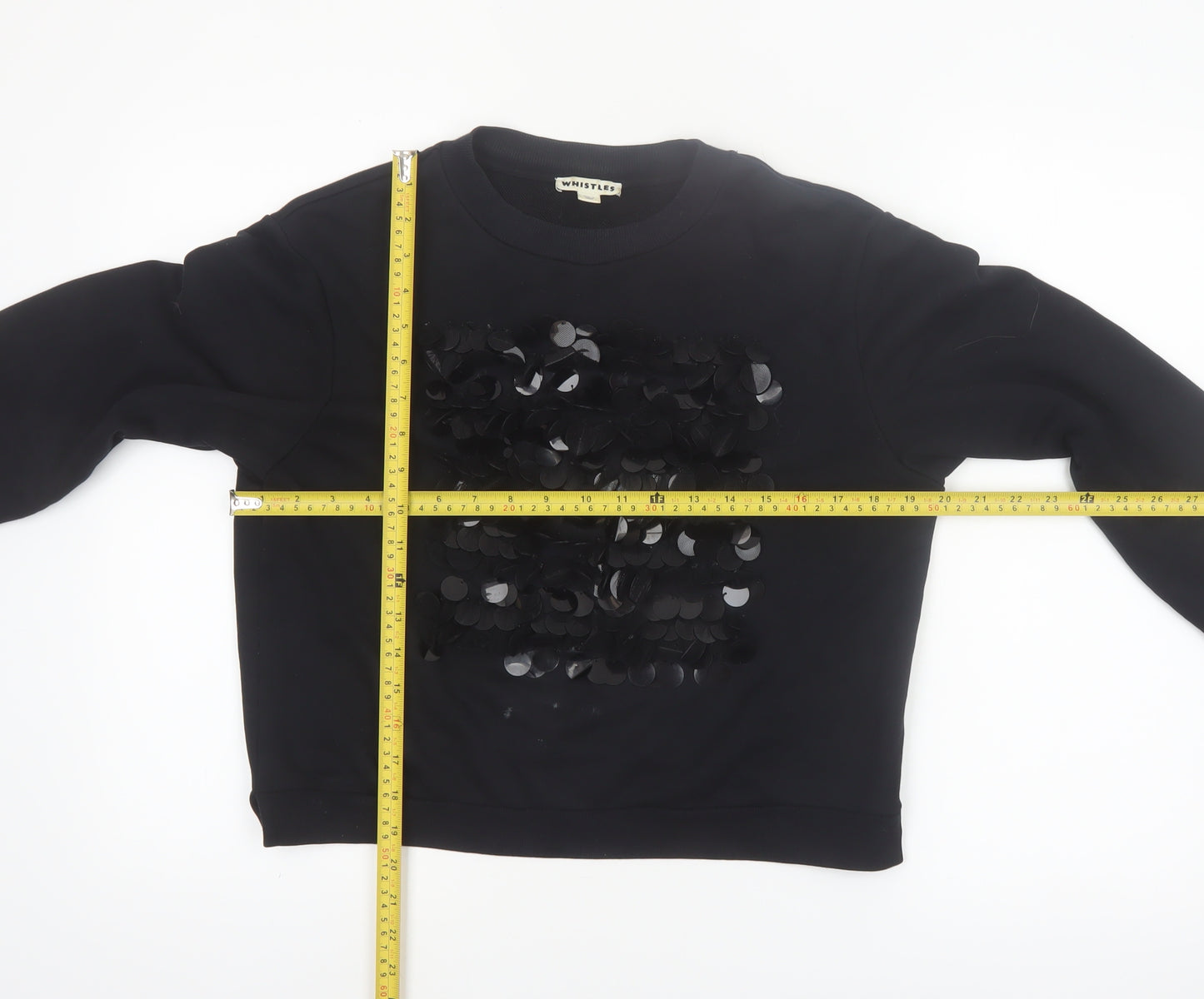 Whistles Womens Black Sequin Embellished Crew Neck Pullover Sweatshirt M