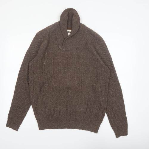 Joseph Abboud Men Brown Wool Blend Collared Pullover Jumper M