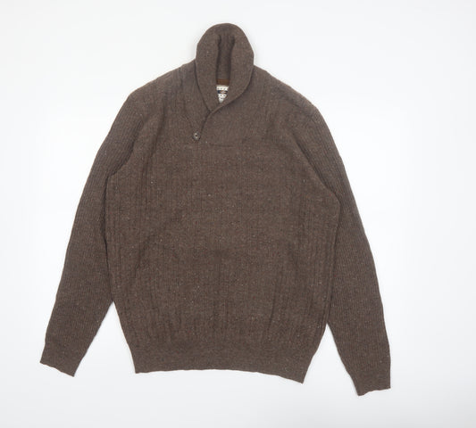 Joseph Abboud Men Brown Wool Blend Collared Pullover Jumper M