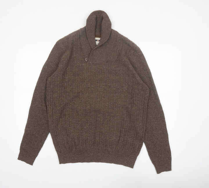 Joseph Abboud Men Brown Wool Blend Collared Pullover Jumper M