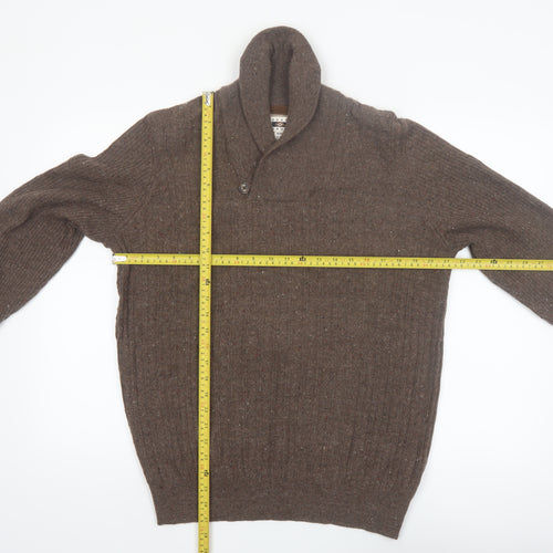 Joseph Abboud Men Brown Wool Blend Collared Pullover Jumper M