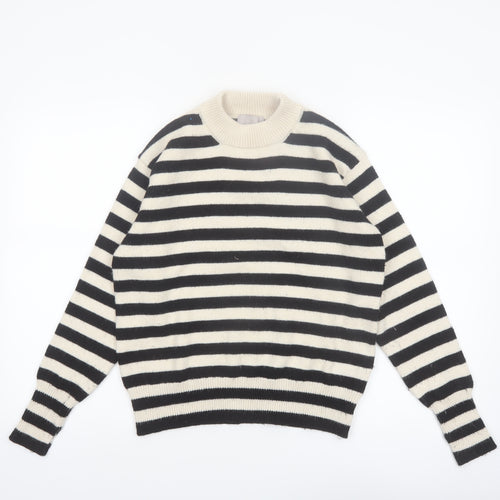 H&M Women's Black Striped Crew Neck Wool Blend Jumper Size S