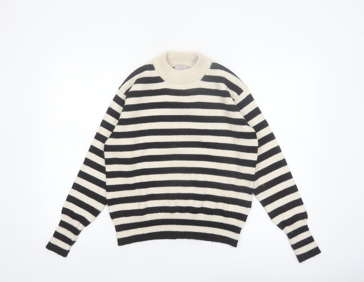 H&M Women's Black Striped Crew Neck Wool Blend Jumper Size S