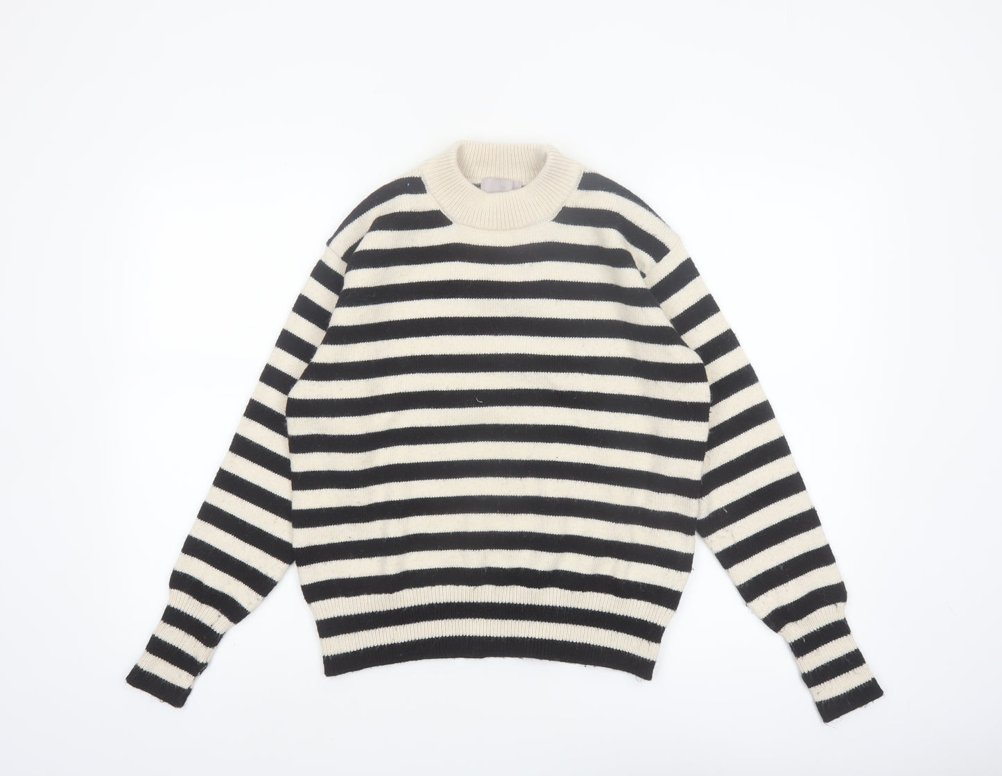 H&M Women's Black Striped Crew Neck Wool Blend Jumper Size S