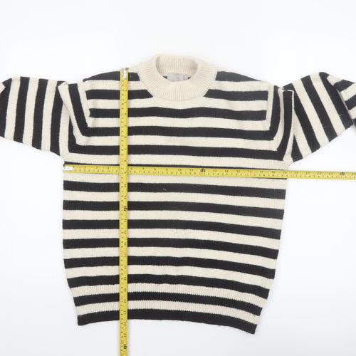 H&M Women's Black Striped Crew Neck Wool Blend Jumper Size S