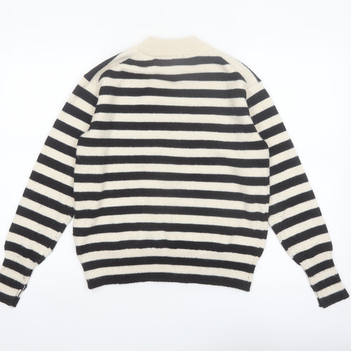 H&M Women's Black Striped Crew Neck Wool Blend Jumper Size S