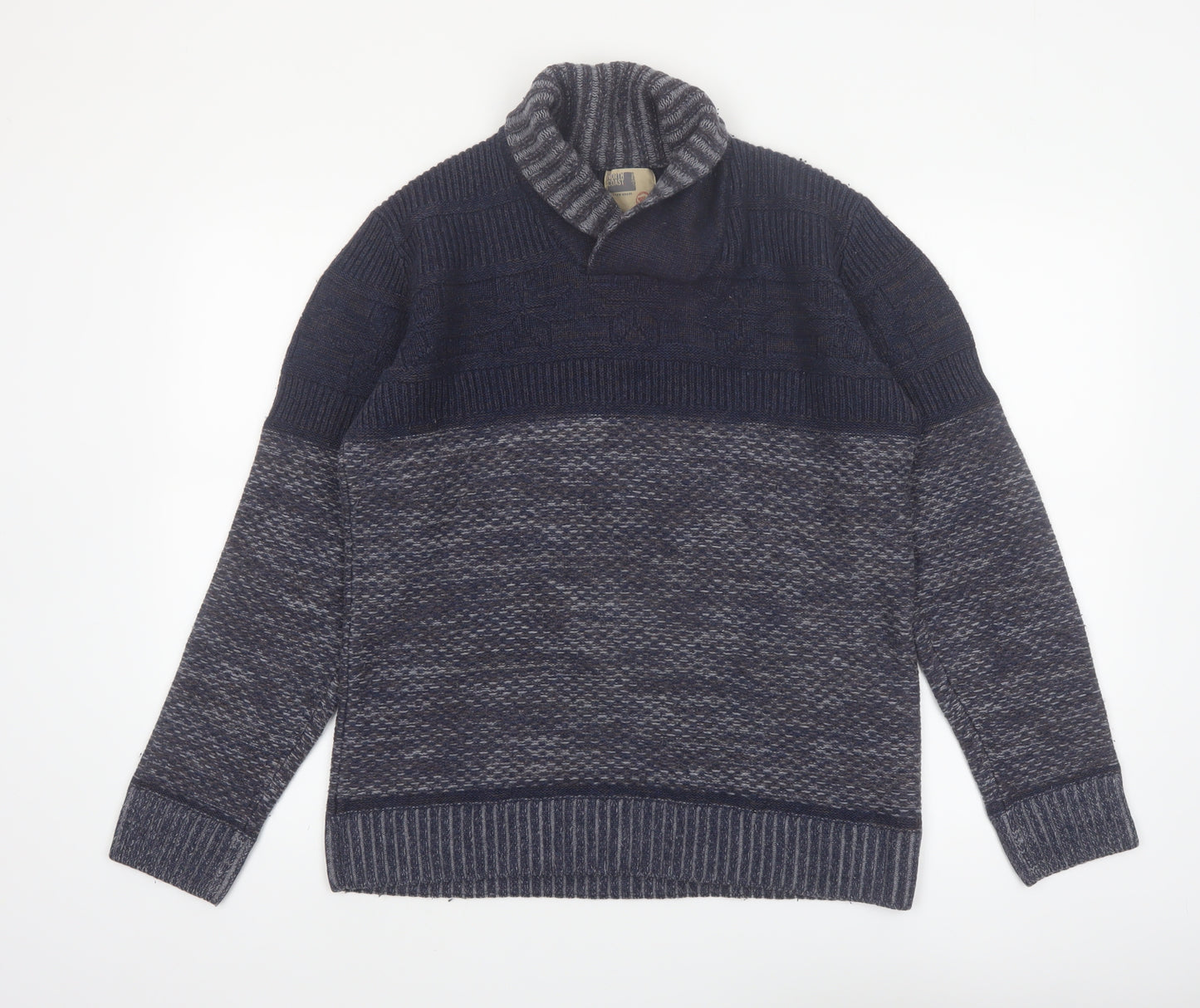 North Coast Men’s Blue Roll Neck Wool Blend Chunky Knit Pullover Jumper M