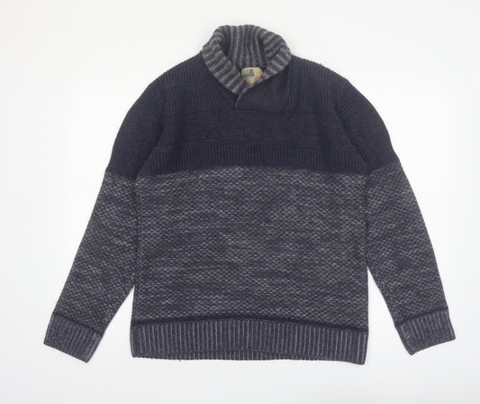 North Coast Men’s Blue Roll Neck Wool Blend Chunky Knit Pullover Jumper M